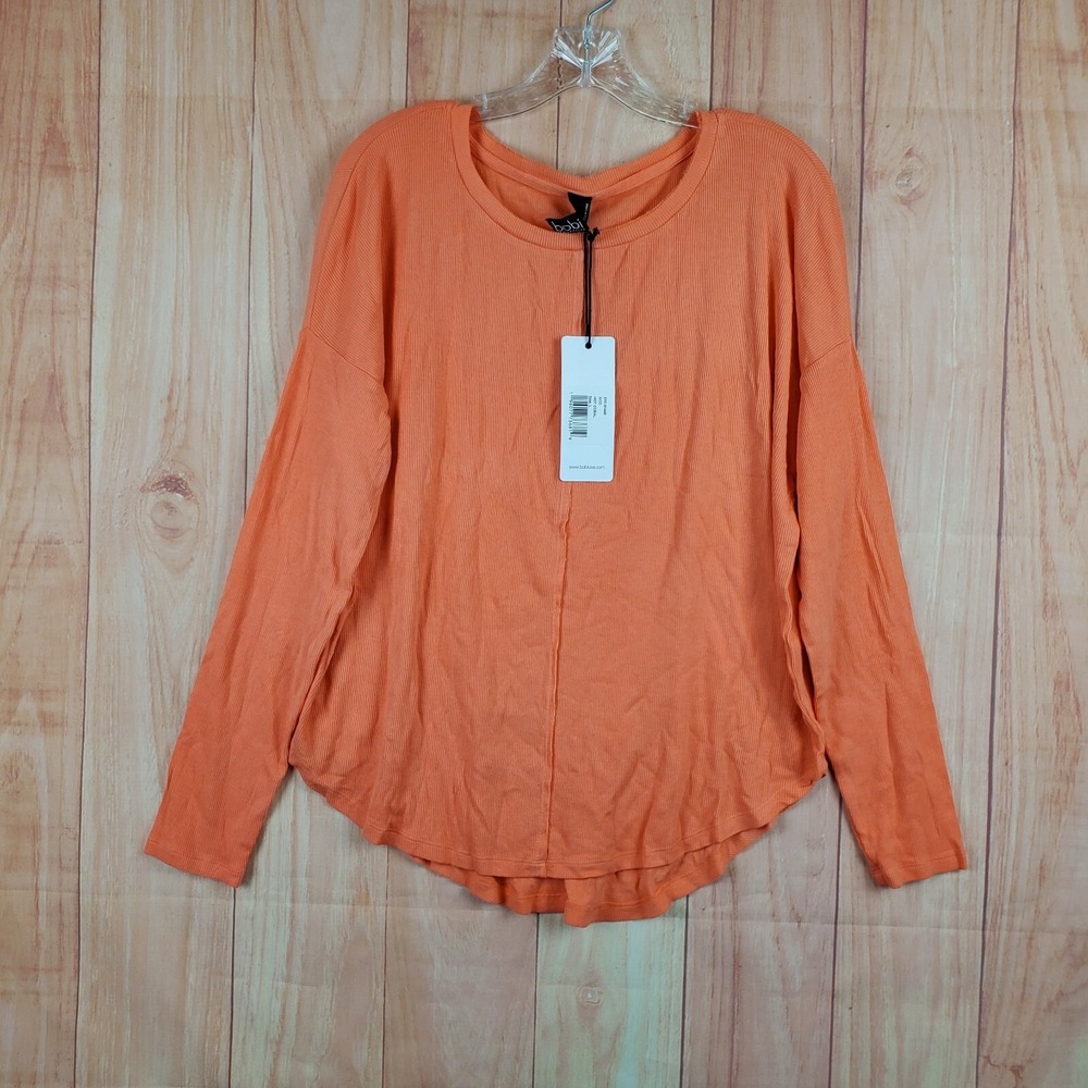 Bobi Womens Shirt Sz Large Orange Large Cotton Stretch Long Sleeve Round Neck